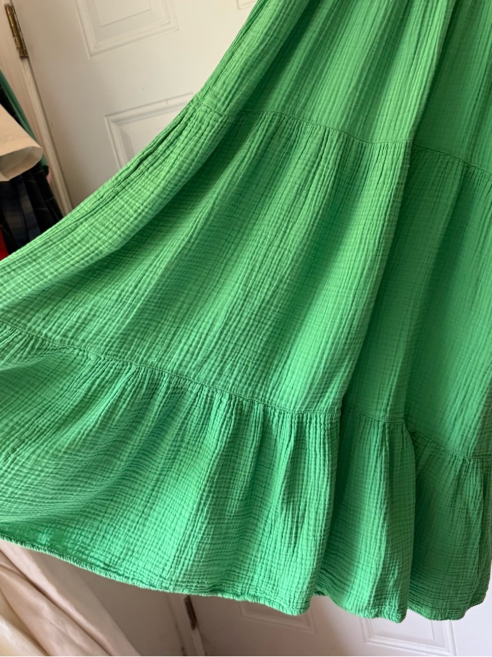 XIRENA Kelly green cotton gauze tiered ruffle‎ sleeveless midi dress - Picture 2 of 7